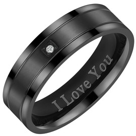 Willis Judd I Love You Mens Ring In Wooden Gift Box 7mm Black Titanium Ring for Men Wedding Band Ring Mens Engagement Ring Groove Promise Ring Comfort Fit Size V
