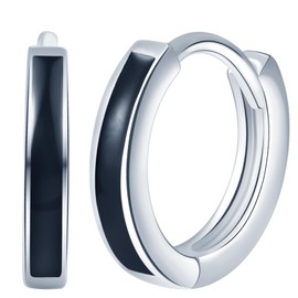 Yumilok Womens Girls 925 Sterling Silver Simple Black Hoops Earrings Diameter 0.8cm Elegant Creole Earrings