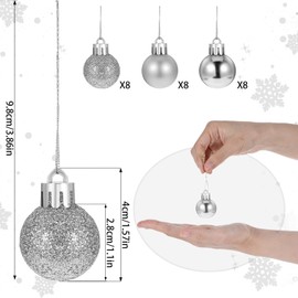 24 Pieces Christmas Balls, Mini Xmas Tree Ornaments Balls Exquisite Christmas Ornaments Tree Decorations Pendant Mini Christmas Ornaments for Holiday Party Decor 3cm/1.1''(silver)
