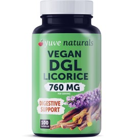 Yuve Vegan DGL Licorice 760mg - Ultra Pure Deglycyrrhizinated Licorice Root Capsules Supplement - Support Stomach, Gut & Intestinal Relief - Natural Acid Reflux Formula - Non-GMO & Gluten Free - 100ct
