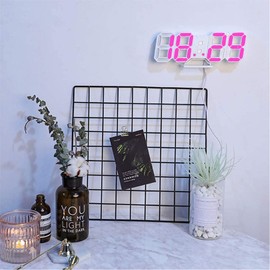 DSLIHA 3D Digital Alarm Clock for Bedrooms, LED Desk USB Electrify Digital Wall Alarm Clock for Office Home Living Room (Pink)