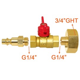 Joywayus Brass Winterize Blowout Adapter Kit 1/4" Male Quick Connect to 3/4" Female GHT Thread with Ball Valve Fitting (Pack of 2)