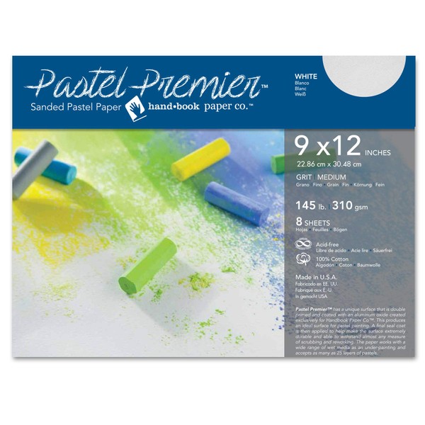 Speedball Premier Sanded Pastel Paper, 9 x 12, White Medium Grit