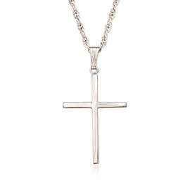 Ross-Simons Men's Sterling Silver Classic Cross Pendant Necklace. 22 inches