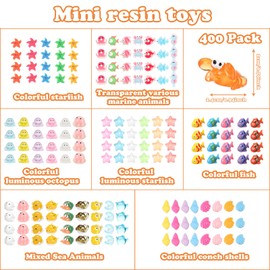 Barydat 400 Pcs Mini Resin Decor Figures Bulk for Pranks Tiny Hide Crafts Luminou Glow in The Dark Starfish Sea Micro Landscape Aquarium Miniature Stuff for Garden Party Favor Gift Decoration