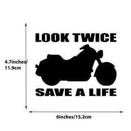 Look Twice Save a Life Motorcycle Safety Car Decal Vinyl Bumper Sticker for Car, Truck, SUV or Window Biker Awareness Warning Sign 2Packs(Black)