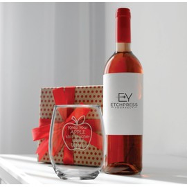 Keep Your Apple,This Teacher Wants Wine 15 oz stemless glass - Funny Teachers Appreciation Gifts - Graduation Gift - College, High School, Elementary, Professor - End of School - Back to School Night