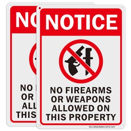 No Firearms Guns Or Weapons Allowed Signs- 2Pack, 10" x 7" Aluminum "No Firearms Or Weapons Allowed On This Property" Sign, Rust Free, UV Protected, Easy to Install- Indoor or Outdoor Use