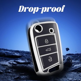 OFF WE GO OFF WE GO Autoschlssel Hlle Schlssel Hlle Schlsselhlle Cover fr VW Golf 7 Polo Skoda Octavia Tiguan MK7 Jetta Seat Leon Fabia Ibiza Fabia Superb Schlsselcover Schutz Geh?use, Grau Silber