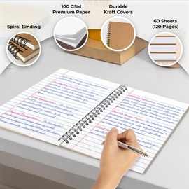 Rosmonde 48 Pack Kraft Spiral Notebook, A5 College Ruled, 5.8 x 8.3, 120 Pages (60 Sheets), 100 GSM Thick Paper, Hardcover Planner Notebooks, Travel Writing Journals, Bulk Home Office School Supplies