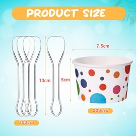 Boao 5.5 Oz Paper Ice Cream Cups with Spoons Disposable Sundae Dessert Bowls Summer Party Supplies(Bright Style, 200 Pcs)