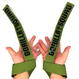 GORILLA SQUAD Natural Cotton Hand Grip Aid Lifting Straps Weight Lifting Unisex One Size Fits Most Olive