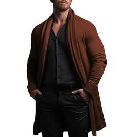 ZSJR Mens Draped Cardigans Long Sleeve Cloak Asymmetrical Hem Unisex Adult Brown