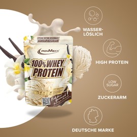 IronMaxx 100% Whey Protein Pulver - Vanilla Ice Cream 500g Beutel | zuckerreduziertes, wasserlösliches Eiweißpulver aus Molkenprotein | viele verschiedene Geschmacksrichtungen