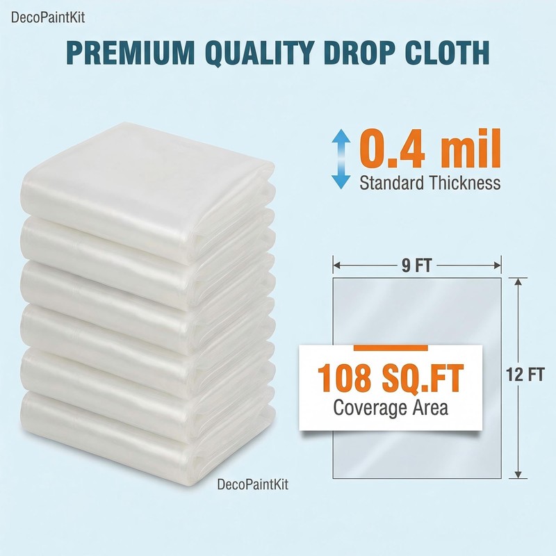 6 Pack 12 x 9 Ft Plastic Drop Cloth for