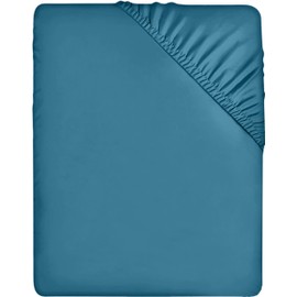 Utopia Bedding Fitted Sheet Double, Denim Blue - Deep Pocket 14 inch (35 cm) - Easy Care - Soft Brushed Microfibre Fabric - Shrinkage and Fade Resistant - Bottom Sheet
