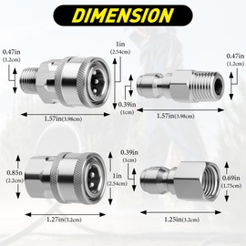 Qoroos 4 Sets NPT 1/4 Inch Quick Connect Pressure Washer Fittings Stainless Steel Quick Connect Kit Male and Female Pressure Washer Adapter Set (Internal Thread, External Thread)