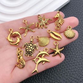 WOCRAFT 60pcs Antique Gold Ocean Bracelet Charms for Jewelry Making Sets DIY Necklace Bracelet Keychain Crafting Charms Kit Craft Supplies (SN882)