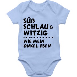 Shirtracer - Baby Bodysuit Boy Girl - Sayings - Cute Smart and Funny - Like My Uncle - Black, 2 baby blue