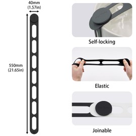 Silicone Latch Strap for Slow Cooker Lid, Pot, Bento Box, 21.65 In Reusable Elastic Self-Lock Silicone Tie for Bundling or Organizing Curtain, Cords, Yoga Mat, Camping Mat, 2pcs (Black&Black)