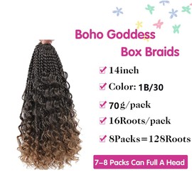 CFMY 8 Packs Crochet Braids Hair 14 Inches (35.6 cm) Goddess Box Braids Extension Crochet Braids Hair Curly Ends 3 x Synthetic Braiding Hair Extension for Black Women (1B/30)