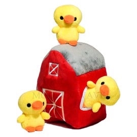 MODERN WAVE - Squeaky Plush Dog Toy - Interactive Hide and Seek Squirrel Type Puzzle Toy for Dogs, Small-Medium Size (Farm and Ducks)