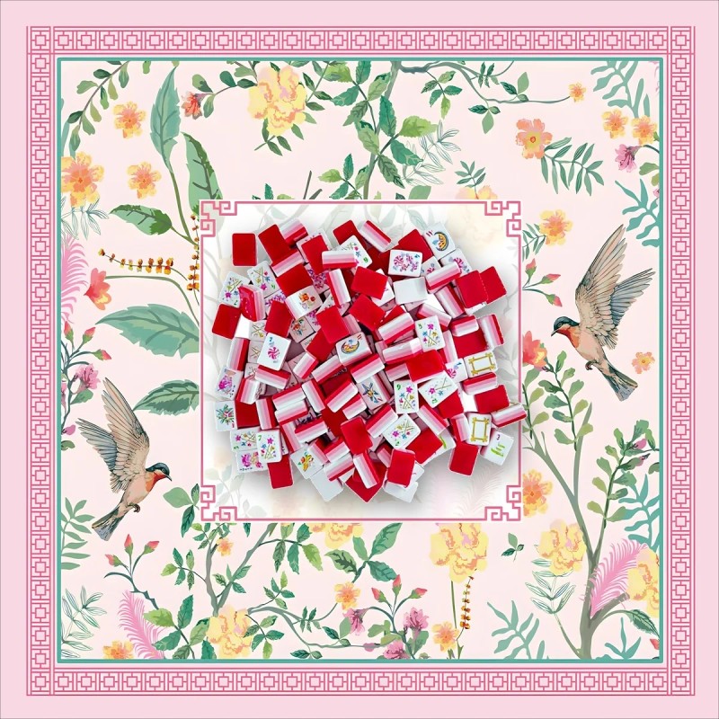 American Mahjong Set 160PCS 32mm 4-Layer Engraved Acrylic Red White