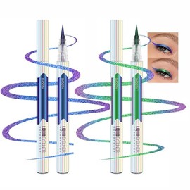 JIMYAUQIN Liquid Eyeliner Pen Set, White and Rainbow Colors, Fine Precision Tip, 2-Pack (01#+02#)