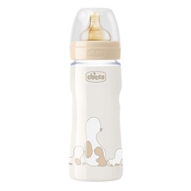 Chicco Original Touch Anticolic Baby Bottle with 100% Natural Rubber Teat, Adjustable Flow Bottle 4 Months +, Bottle with Plastic Bottle, 330 ml, Beige