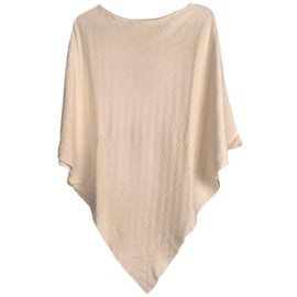 styleBREAKER Women fine-Knit Poncho with Check Chessboard Structure, Round Neck 08010053, Colour:Beige
