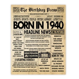 Stuff4 85th Birthday Poster Unframed - Born In 1940 Vintage Newspaper - Happy 85th Birthday Gifts for Women Men Retro Back In 1940, 8x10 Inch Eighty-Five Eighty-Fifth Decor Decoration Bday Party
