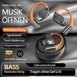 vashoy Bluetooth Headphones, Bluetooth 5.4 Sports Headphones, Open Ear Translation Headphones, IPX5 Waterproof, Digital Display LED, Open Type, Suitable for Sports/Fitness/Running (Black)