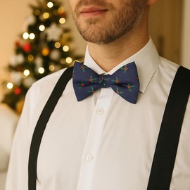 KissTies Mens Pre-Tied Bow Ties Mistletoe Bowtie Navy Blue