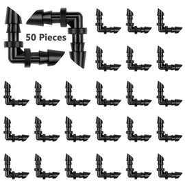 50 Pack 1/4 Inch Barbed Elbow Drip Irrigation Fittings, Barbed Drip Irrigation Connectors Fits Universal 1/4 Inch Drip Tubing, Irrigation Elbow for Drip or Sprinkler System(90 Degree Irrigation Elbow)