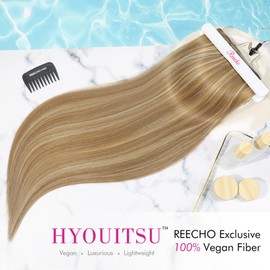 REECHO 28" Straight Long 4 PCS Set Thick Clip in on Hair Extensions - Dark Blonde with Highlights