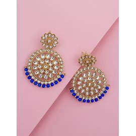 I Jewels 18K Gold Plated Indian Wedding Bollywood Beads With Faux Kundan Chandbali Earrings (E2462-1) () Blue