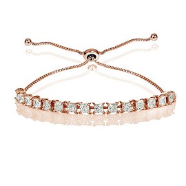 GemStar USA Sterling Silver Cubic Zirconia 3mm Princess-Cut Adjustable Bolo Tennis Bracelet, Metal, Cubic Zirconia,