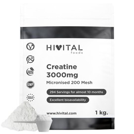 Hivital Foods Creatin 3000 mg. 1 Kg / 1000 g. 294 Portionen fr fast 10 Monate Behandlung. 100% reines, veganes und mikronisiertes Kreatin-Monohydrat-Pulver mit 200 Mesh. Hergestellt von HIVITAL