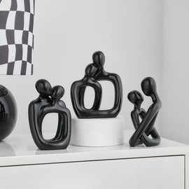 FJ Black Decorative Pair of Figures, Abstract Decoration for Living Room, Bedroom, Modern Lovers Hugging Sculptures for Table, Shelf, Bookcase Decoration, Wedding Anniversary Gifts for Couples