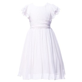 Happy Rose Flower Girls Dresses Junior Bridesmaids Little Girls Elegant Ruffle Chiffon Tea Length White 12