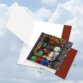 A Star Is Born - 10 Boxed Religious Merry Christmas Cards with Envelopes (4 x 5.12 Inch) - Elegant Manger Stained Glass Art - Assorted Xmas Greeting Notecard Set for Happy Holidays AMQ6127XSG-B1x10