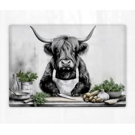 Highland Cow Printed Cutting Board | Worktop Saver | Chopping Board Available in Two Sizes (390x290mm and 285x200mm) (Highland Cow 2, 285x200mm Textured)