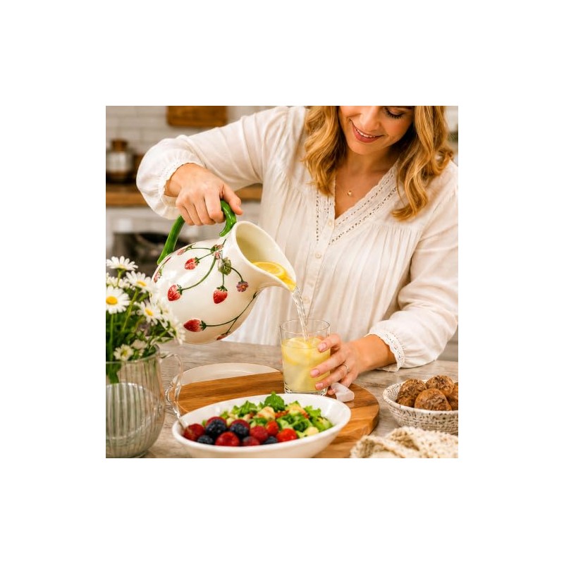White Strawberry Pitcher Vase Ceramic Jug with Handle | Home