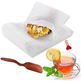 Bolsas de filtro de té con cuchara de té gratis, material seguro y natural, infusor de té desechable para té de hojas sueltas, café, especias, hierbas (150 piezas)