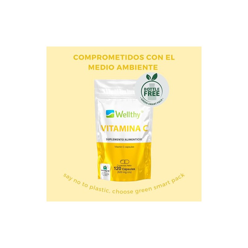 Wellthy Vitamina C 180 Cápsulas. 300mg, Solo 1 Cápsula al