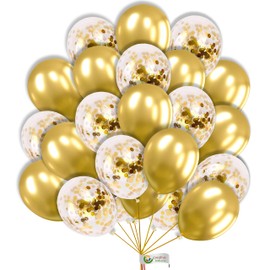 Gold Balloons 12 Inch Pearl and Confetti Latex Balloons for Birthday, Baby Shower, Wedding, Anniversary, Graduation Party Decorations - 10 Pack