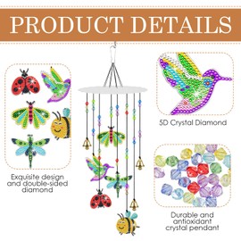 UICCVOKK Hanging Diamond Art Bee Kit,Animal Diamonds Painting Ornament,Diamond Painting Suncatcher Wind Chime,DIY Diamond Art Kits,5D Diamond Painting Pendant,Arts and Crafts Kits for Adults Kids