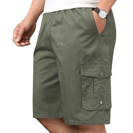 Putaowor Mens Cotton Loose Fit Full Elastic Waist Twill Cargo Short with Drawstring Beige 44