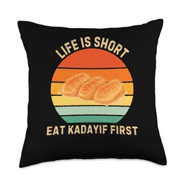 Retro Life Is Short Eat Kadayif First Kadayif Food Lover Throw Pillow