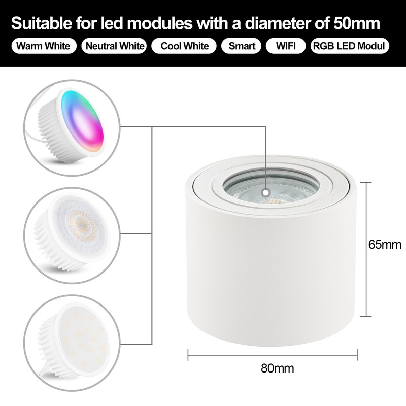 KYOTECH LED Surface-Mounted Spotlight, Flat IP44, White, Surface-Mounted Ceiling Light,